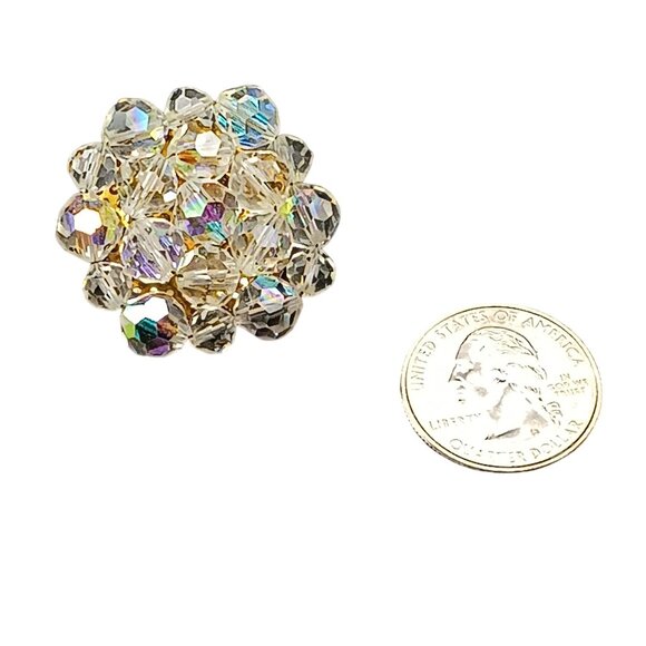 Vintage Aurora Borealis Crystal Cluster Brooch Pin Gold-Tone - Picture 4 of 4